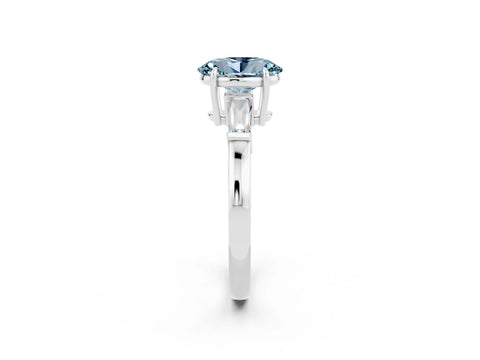 White gold Oval Cut Cut Diamond Ring with Tapered Baguette Side Stones in Four-Prong Setting_2