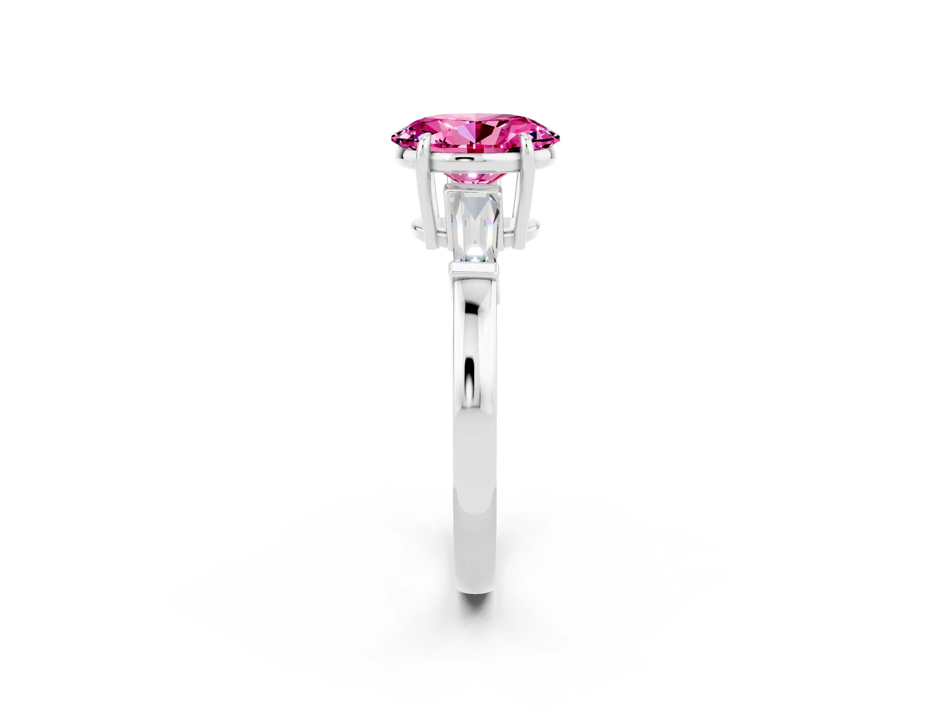 White gold Oval Cut Cut Diamond Ring with Tapered Baguette Side Stones in Four-Prong Setting_2