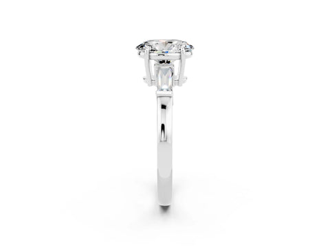 White gold Oval Cut Cut Diamond Ring with Tapered Baguette Side Stones in Four-Prong Setting_2