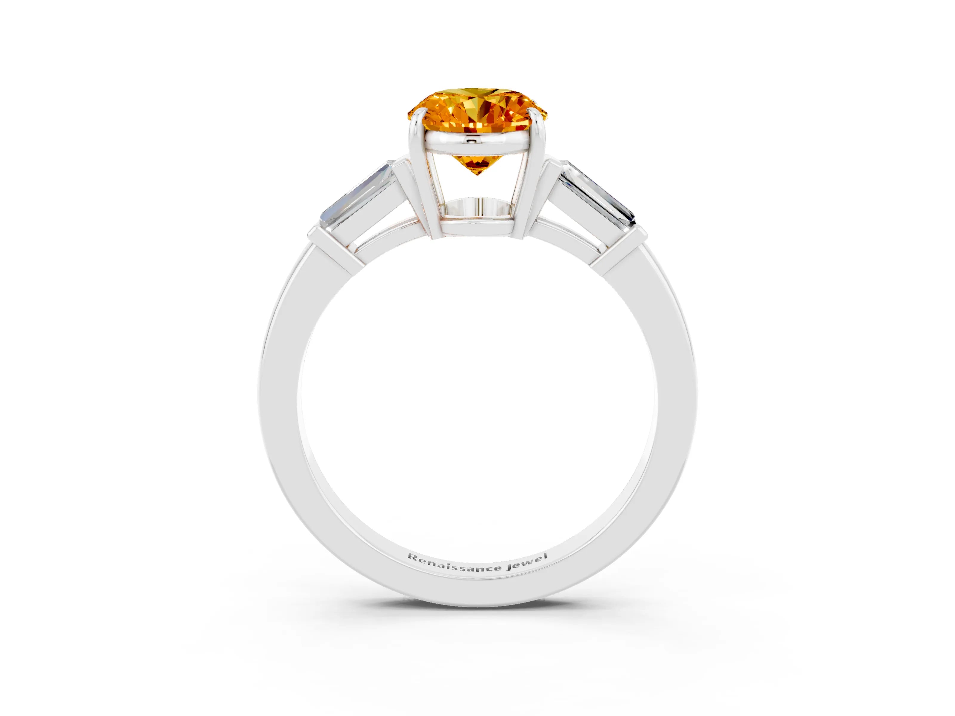 White gold Oval Cut Cut Diamond Ring with Tapered Baguette Side Stones in Four-Prong Setting_3