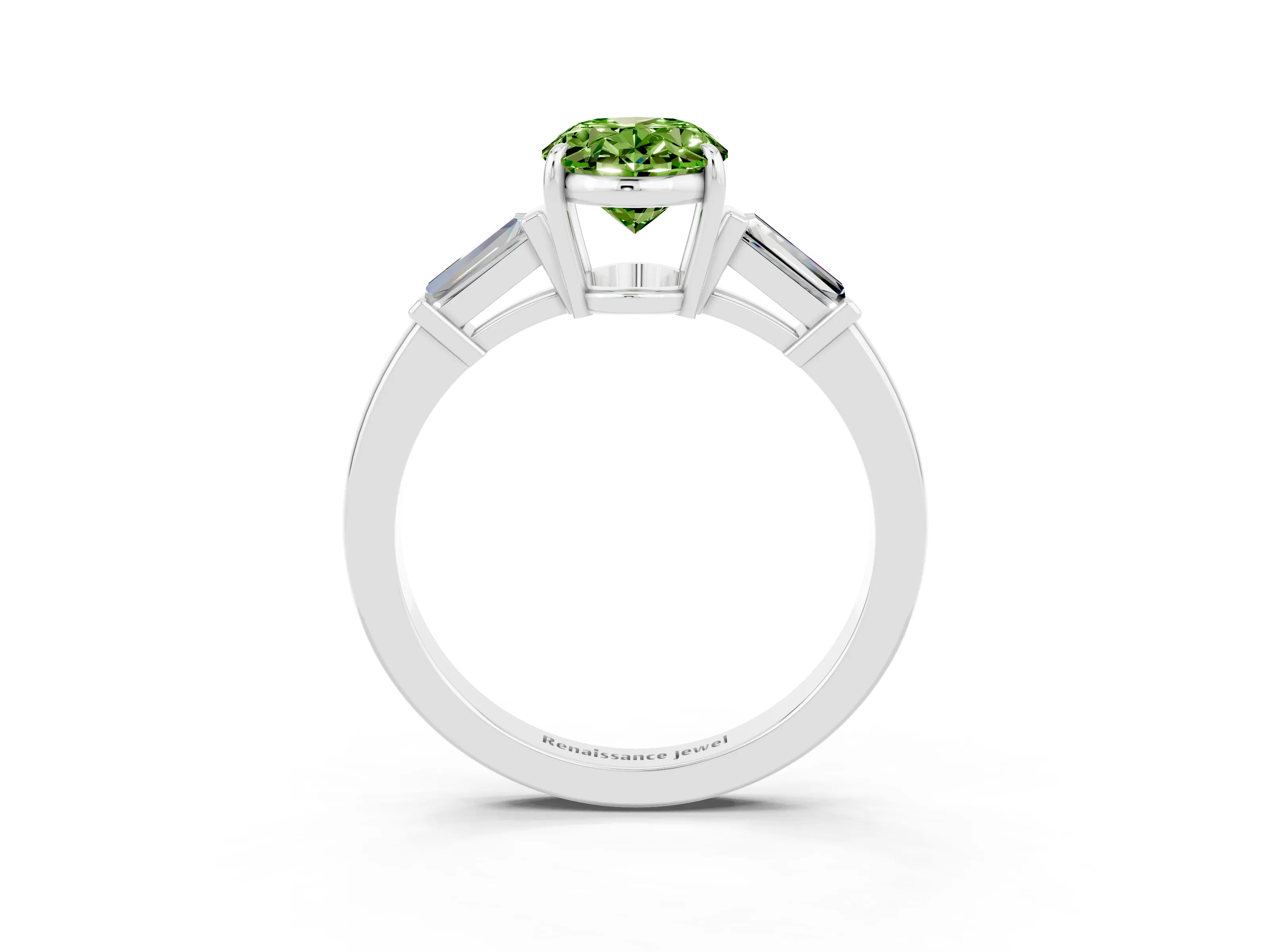 White gold Oval Cut Cut Diamond Ring with Tapered Baguette Side Stones in Four-Prong Setting_3