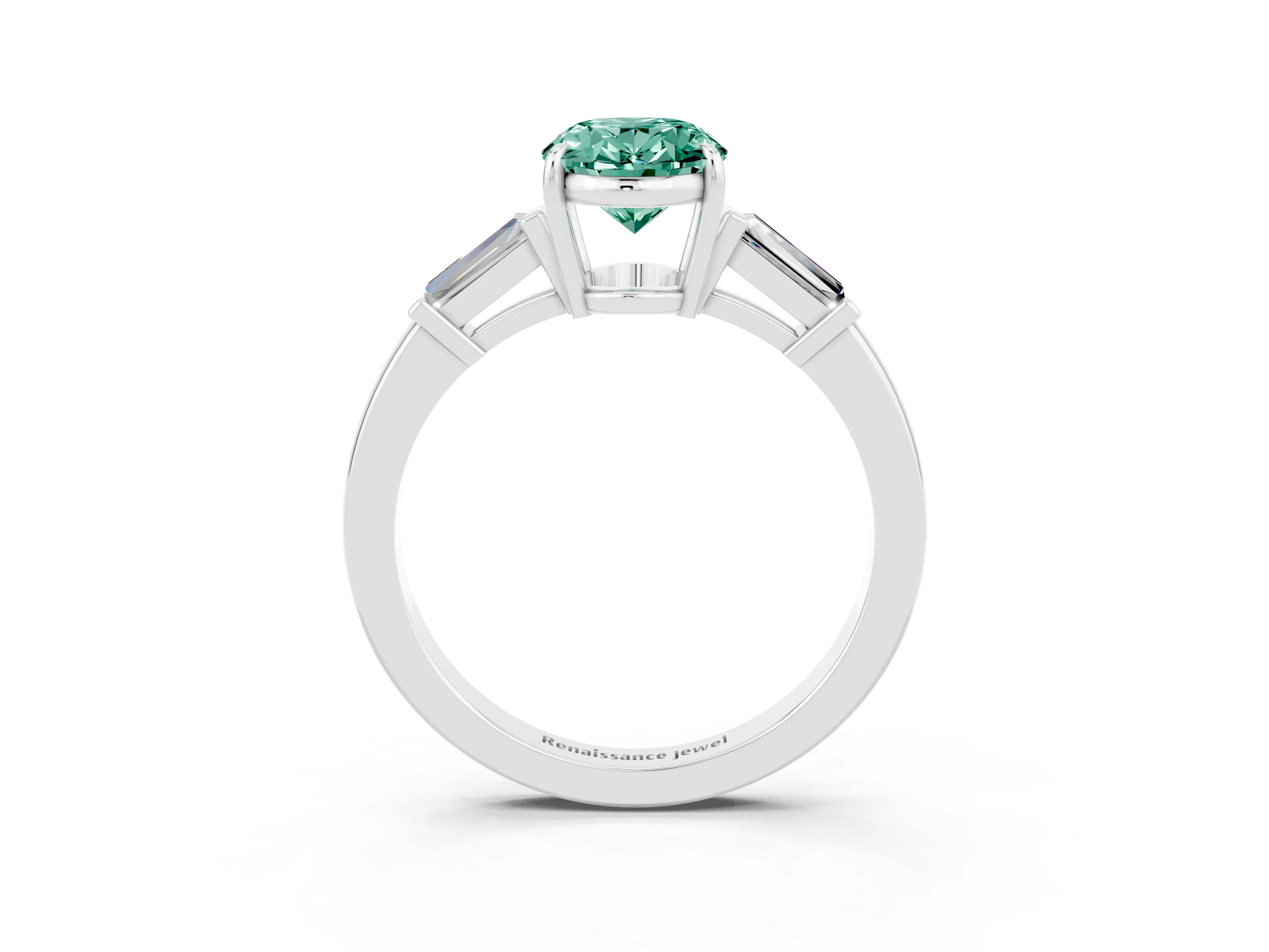 White gold Oval Cut Cut Diamond Ring with Tapered Baguette Side Stones in Four-Prong Setting_3