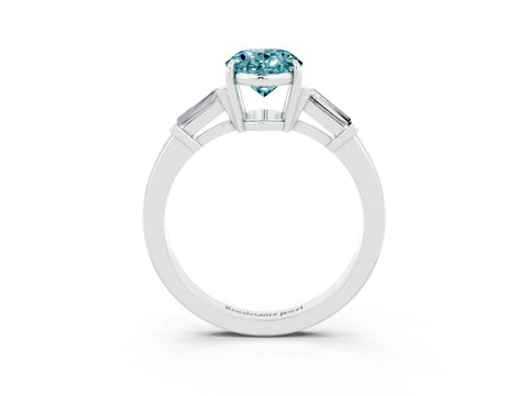 White gold Oval Cut Cut Diamond Ring with Tapered Baguette Side Stones in Four-Prong Setting_3