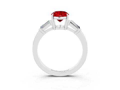 White gold Oval Cut Cut Diamond Ring with Tapered Baguette Side Stones in Four-Prong Setting_3
