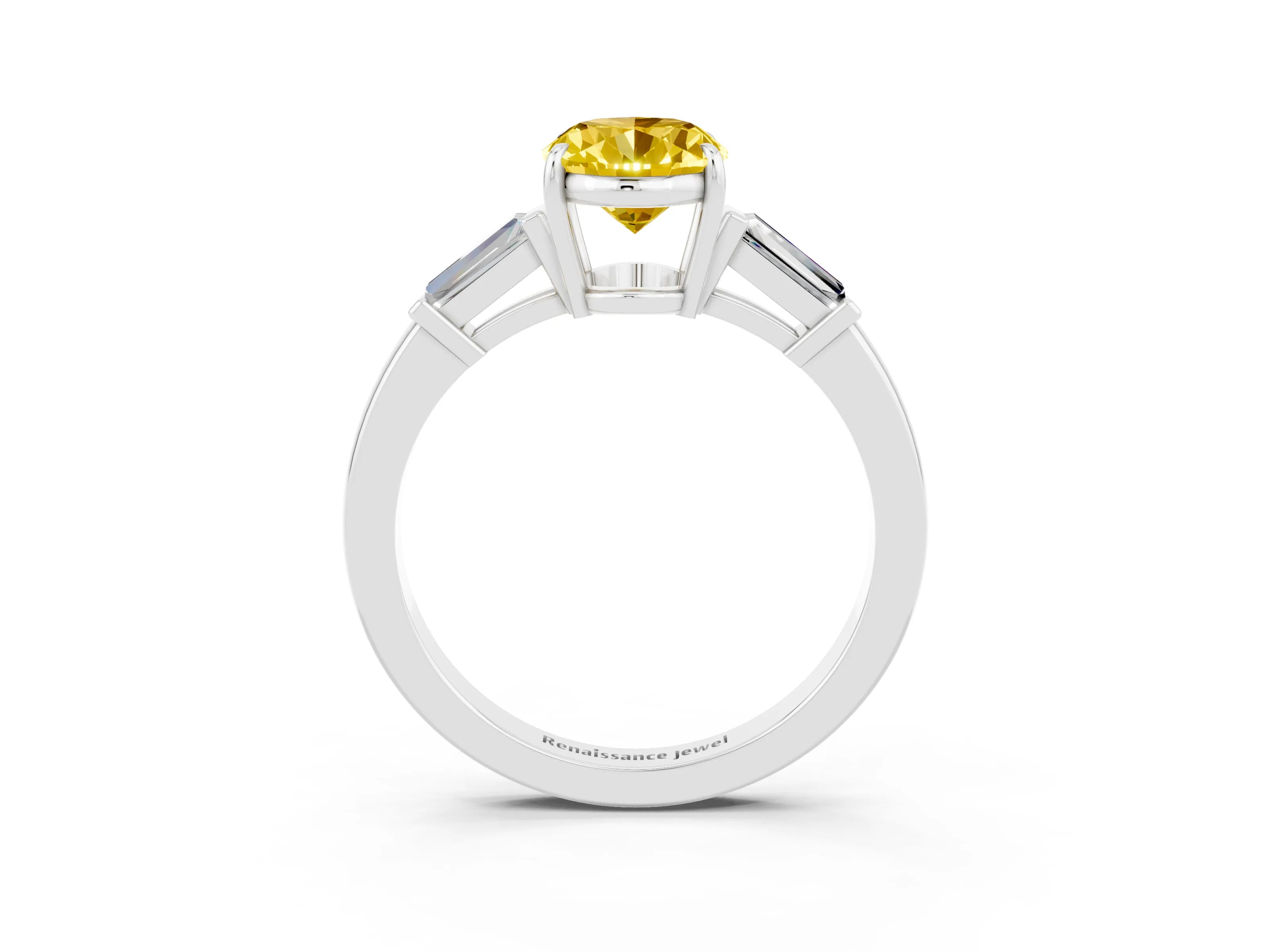 White gold Oval Cut Cut Diamond Ring with Tapered Baguette Side Stones in Four-Prong Setting_3
