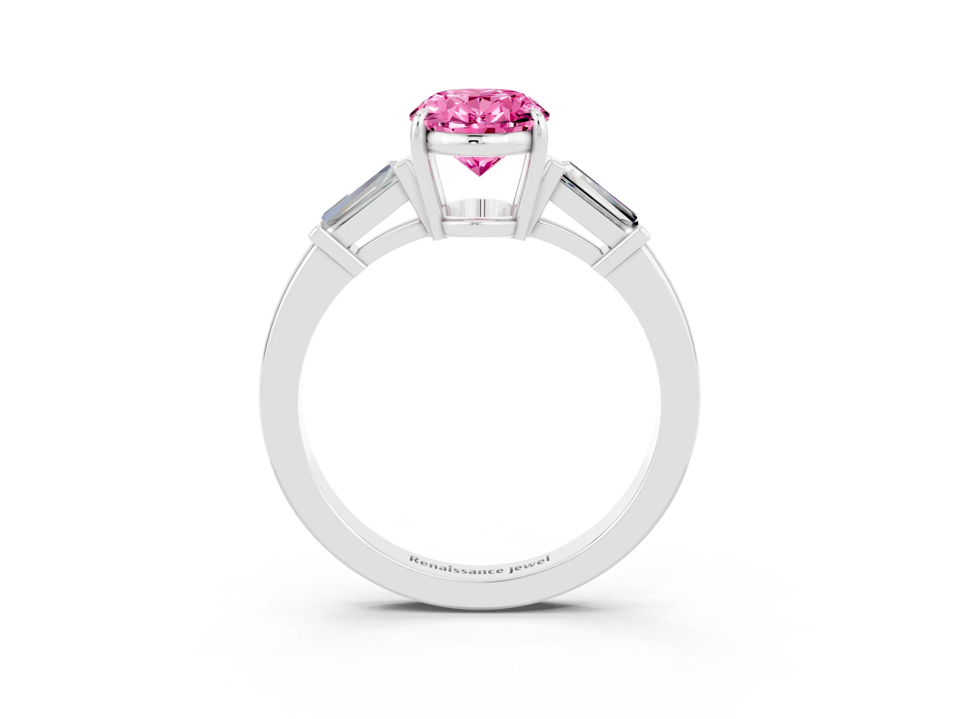 White gold Oval Cut Cut Diamond Ring with Tapered Baguette Side Stones in Four-Prong Setting_3