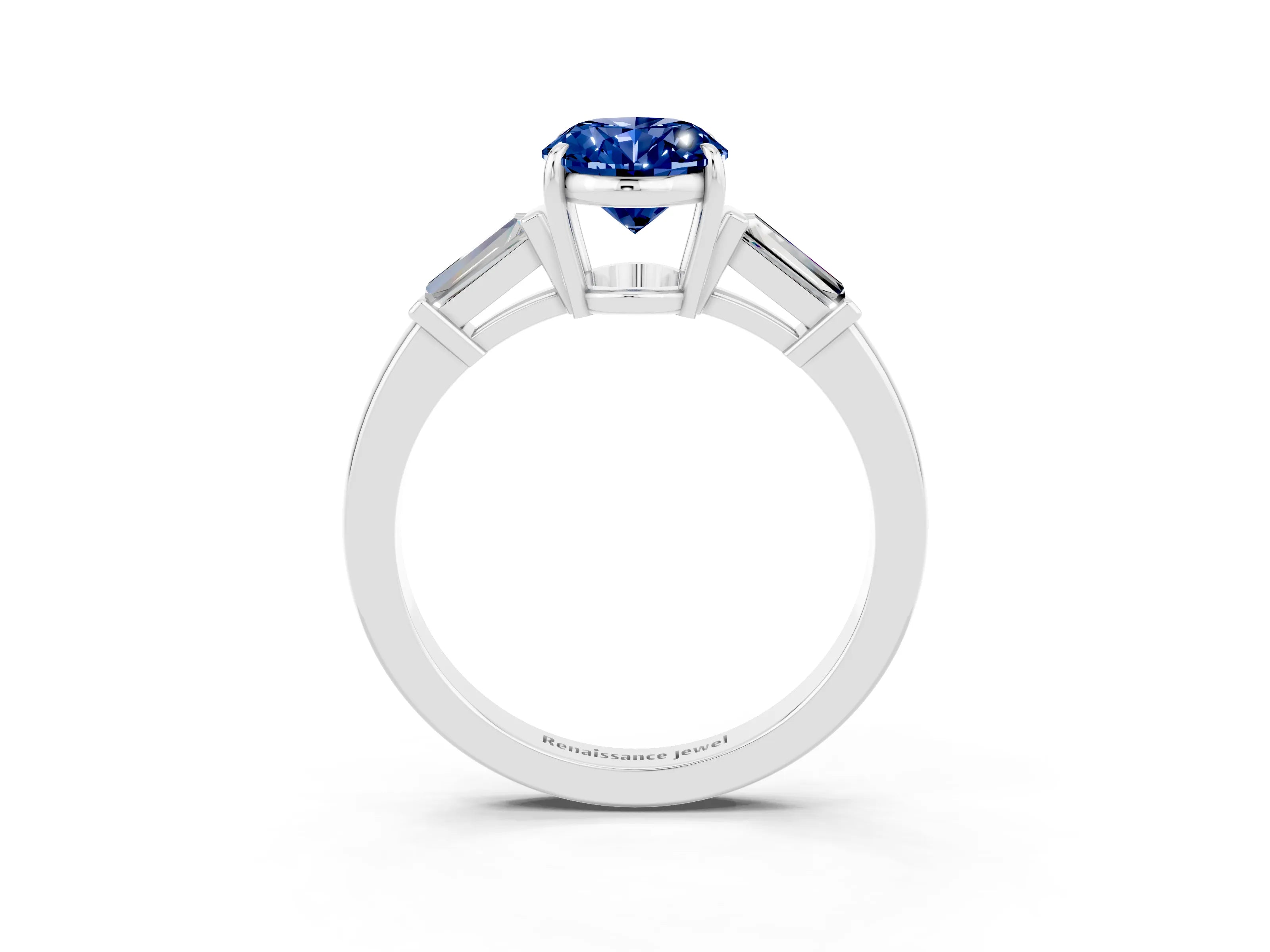 White gold Oval Cut Cut Diamond Ring with Tapered Baguette Side Stones in Four-Prong Setting_3