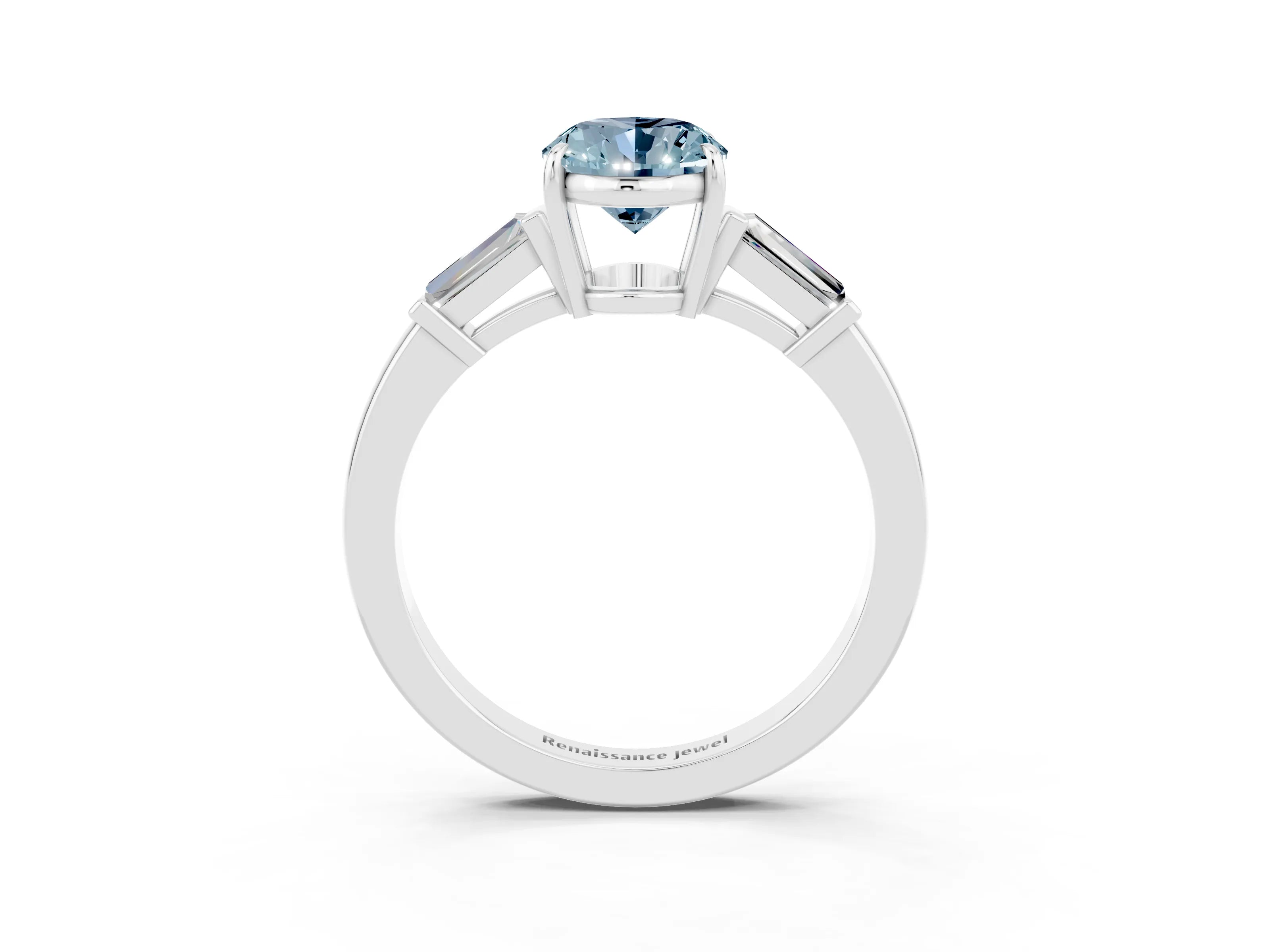 White gold Oval Cut Cut Diamond Ring with Tapered Baguette Side Stones in Four-Prong Setting_3