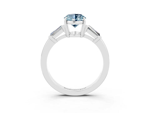 White gold Oval Cut Cut Diamond Ring with Tapered Baguette Side Stones in Four-Prong Setting_3