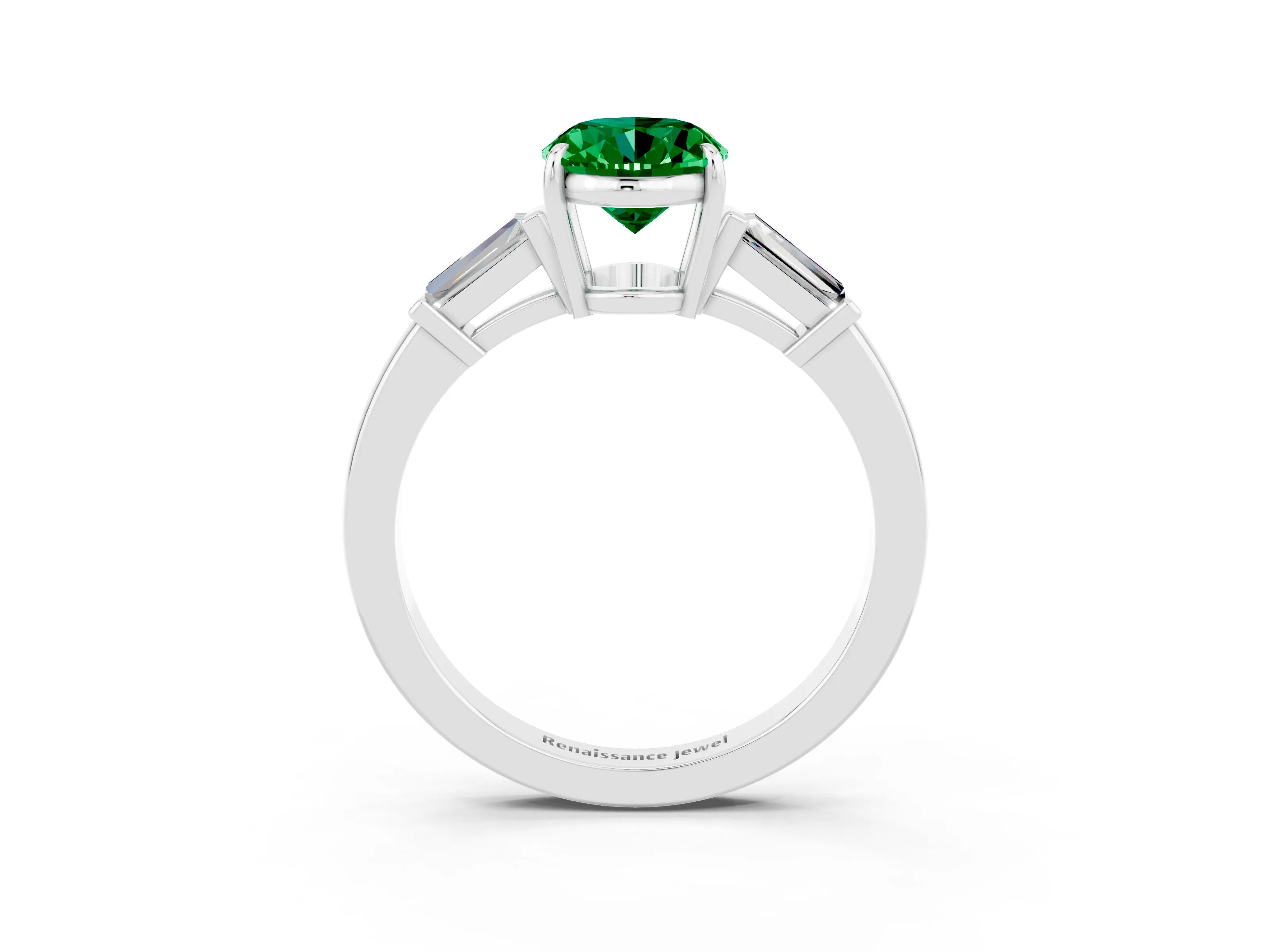 White gold Oval Cut Cut Diamond Ring with Tapered Baguette Side Stones in Four-Prong Setting_3