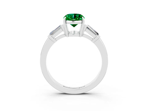 White gold Oval Cut Cut Diamond Ring with Tapered Baguette Side Stones in Four-Prong Setting_3