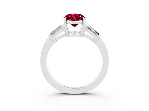White gold Oval Cut Cut Diamond Ring with Tapered Baguette Side Stones in Four-Prong Setting_3