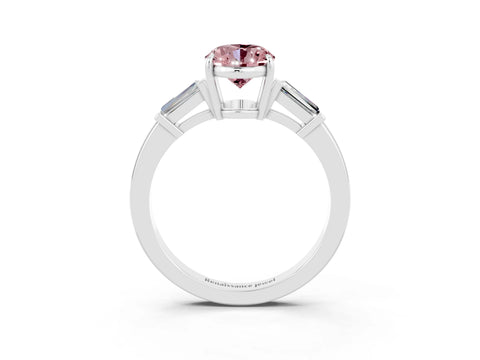 White gold Oval Cut Cut Diamond Ring with Tapered Baguette Side Stones in Four-Prong Setting_3