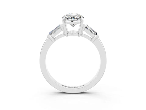 White gold Oval Cut Cut Diamond Ring with Tapered Baguette Side Stones in Four-Prong Setting_3