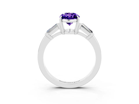 White gold Oval Cut Cut Diamond Ring with Tapered Baguette Side Stones in Four-Prong Setting_3
