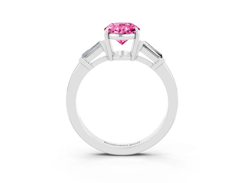 White gold Oval Cut Cut Diamond Ring with Tapered Baguette Side Stones in Four-Prong Setting_3