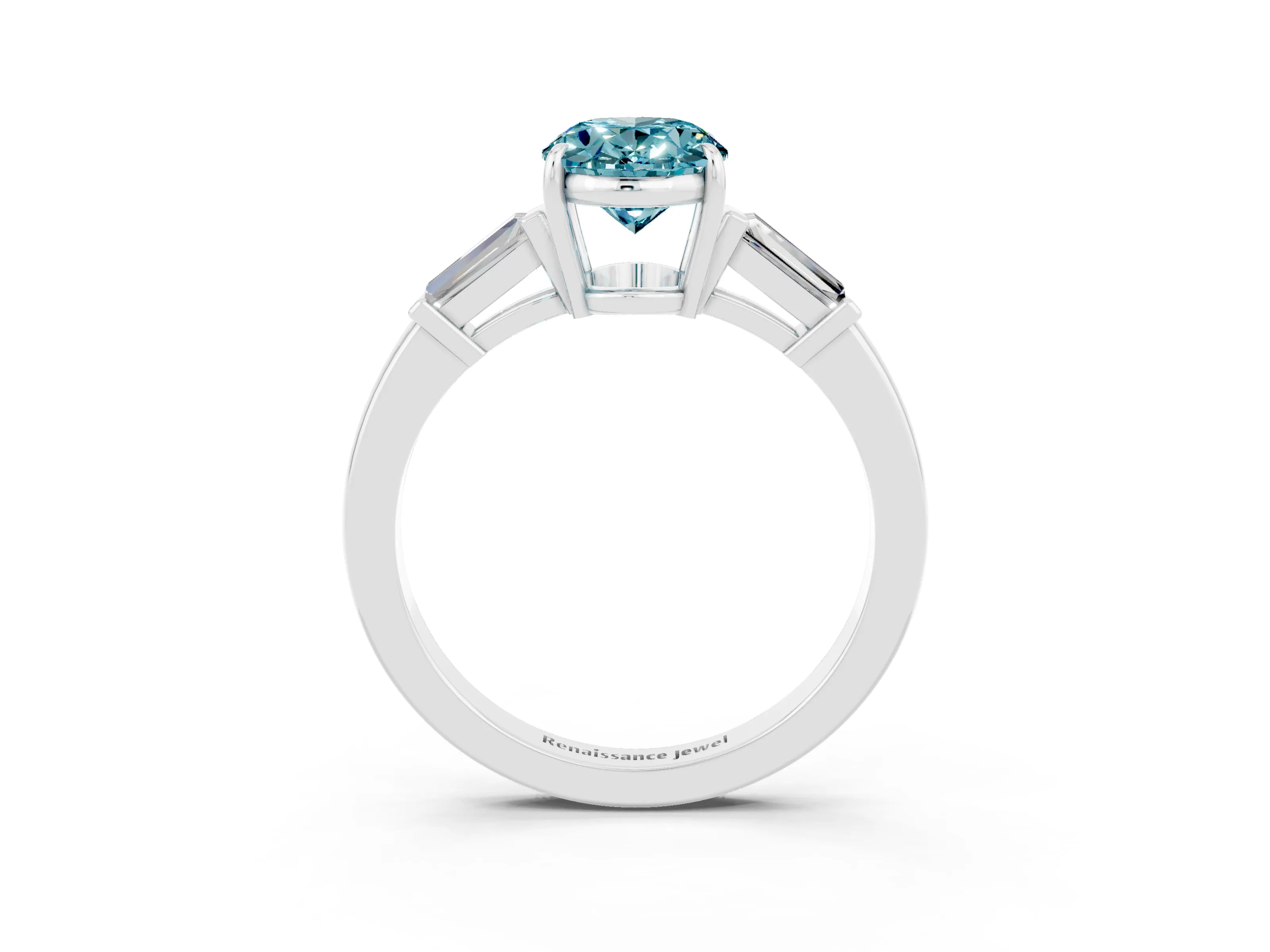 White gold Oval Cut Cut Diamond Ring with Tapered Baguette Side Stones in Four-Prong Setting_3