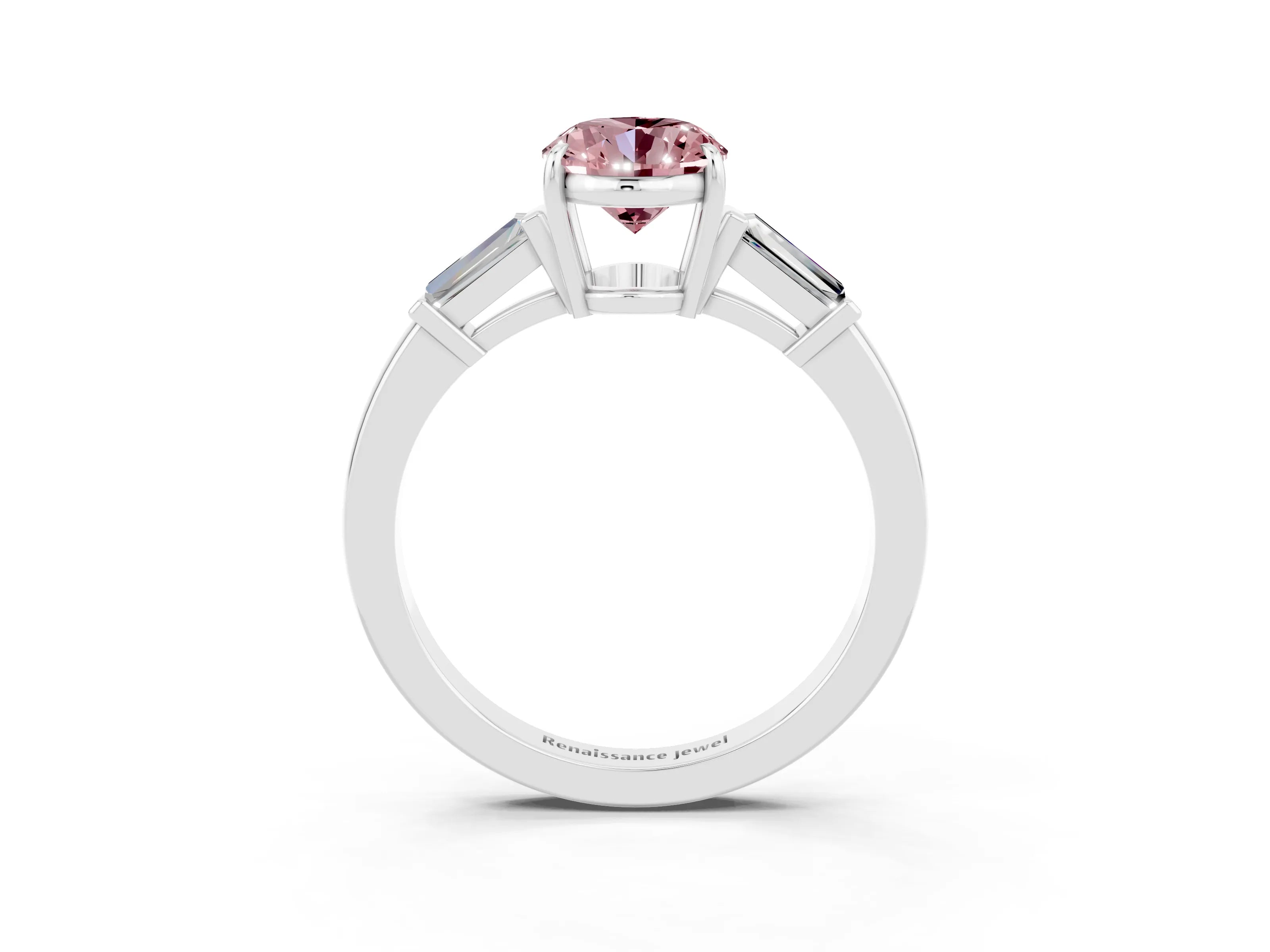 White gold Oval Cut Cut Diamond Ring with Tapered Baguette Side Stones in Four-Prong Setting_3