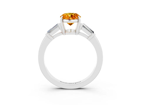 White gold Oval Cut Cut Diamond Ring with Tapered Baguette Side Stones in Four-Prong Setting_3