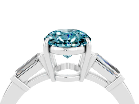 White gold Oval Cut Cut Diamond Ring with Tapered Baguette Side Stones in Four-Prong Setting_4