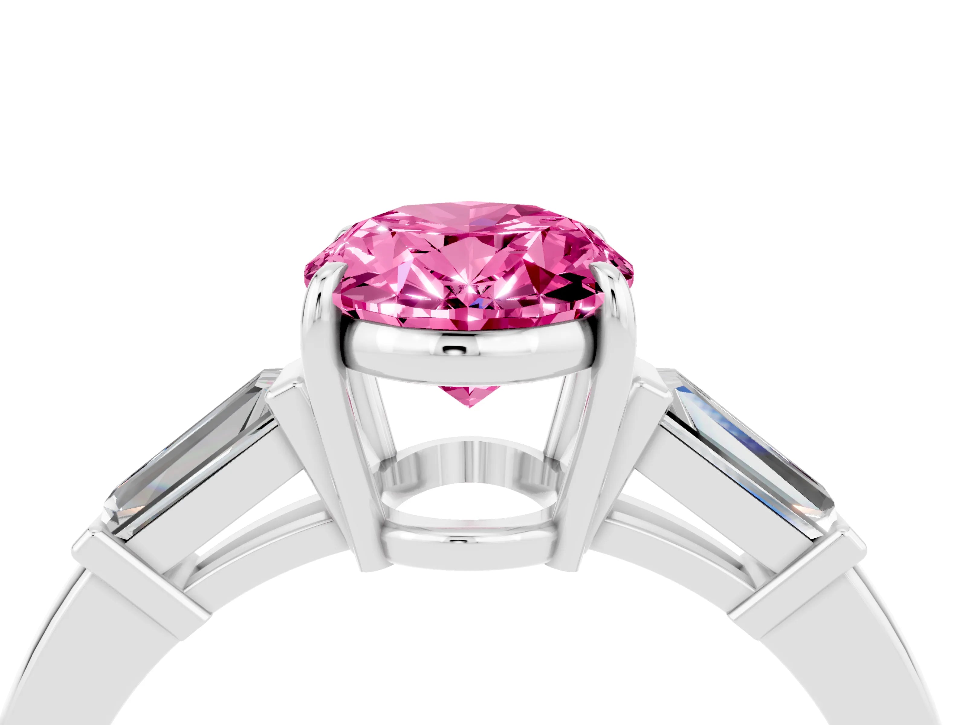 White gold Oval Cut Cut Diamond Ring with Tapered Baguette Side Stones in Four-Prong Setting_4