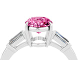 White gold Oval Cut Cut Diamond Ring with Tapered Baguette Side Stones in Four-Prong Setting_4