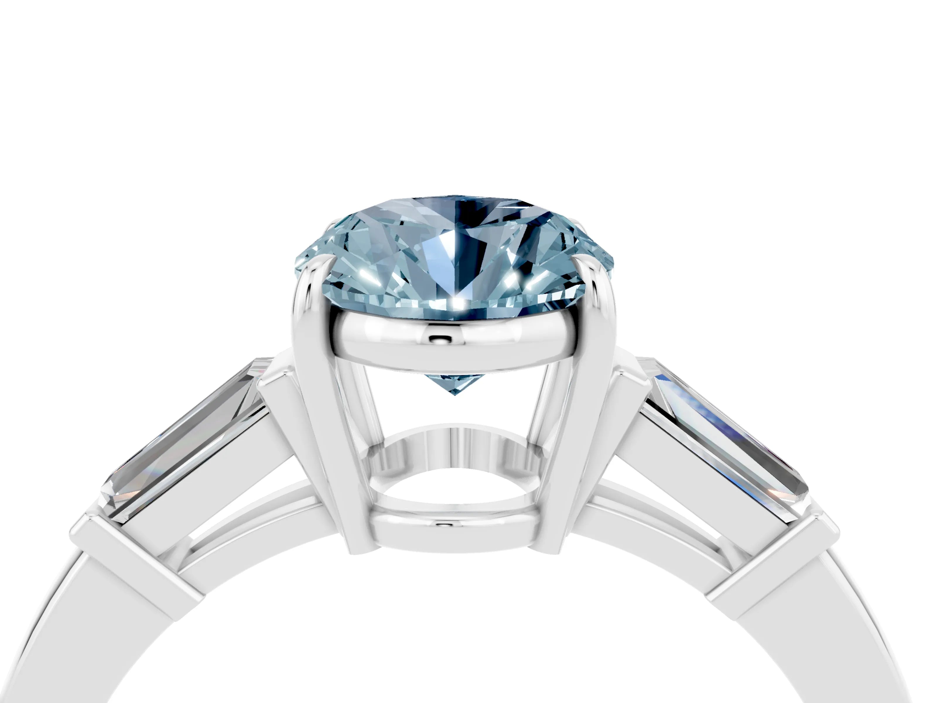 White gold Oval Cut Cut Diamond Ring with Tapered Baguette Side Stones in Four-Prong Setting_4