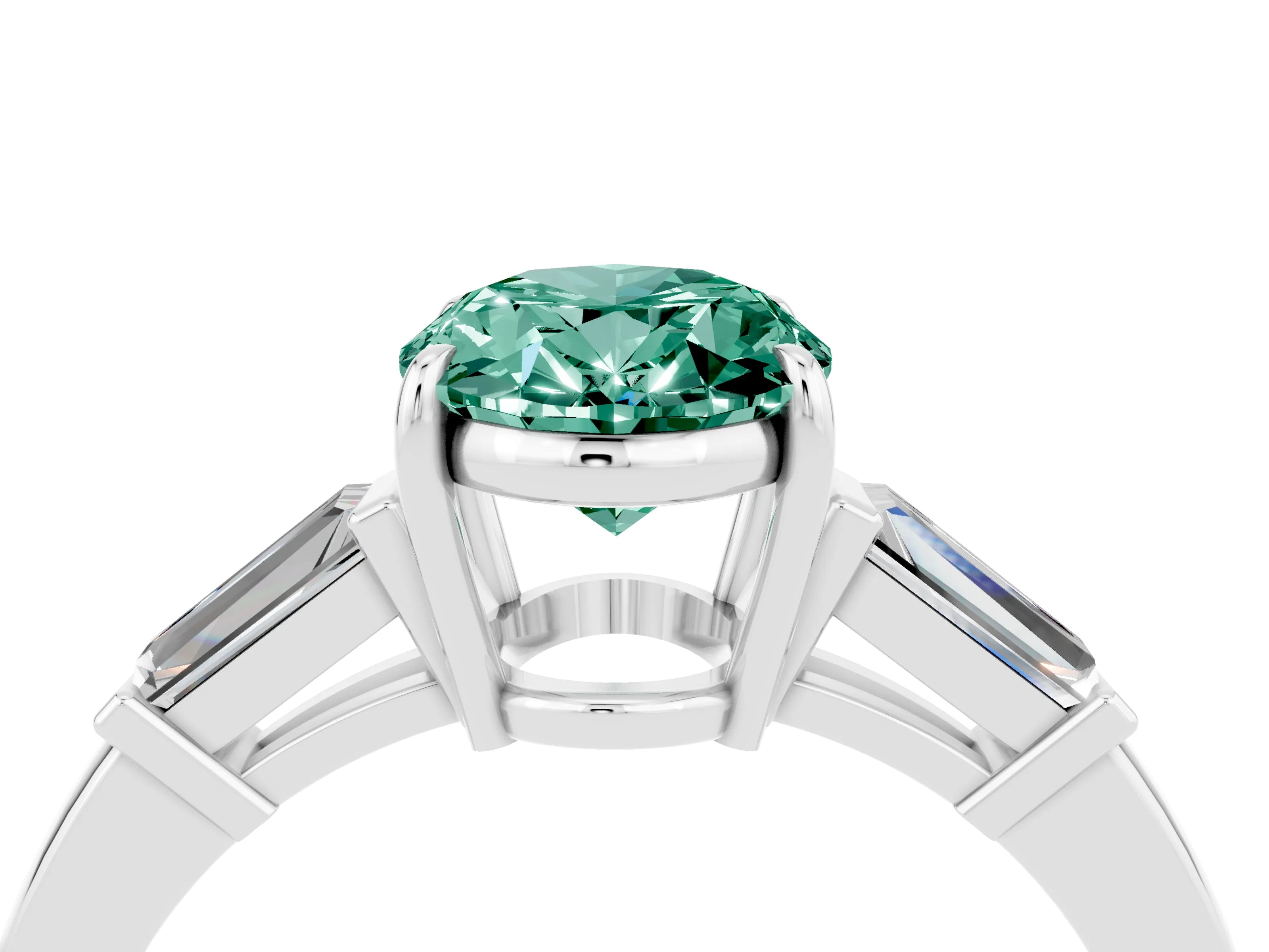 White gold Oval Cut Cut Diamond Ring with Tapered Baguette Side Stones in Four-Prong Setting_4