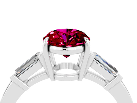 White gold Oval Cut Cut Diamond Ring with Tapered Baguette Side Stones in Four-Prong Setting_4