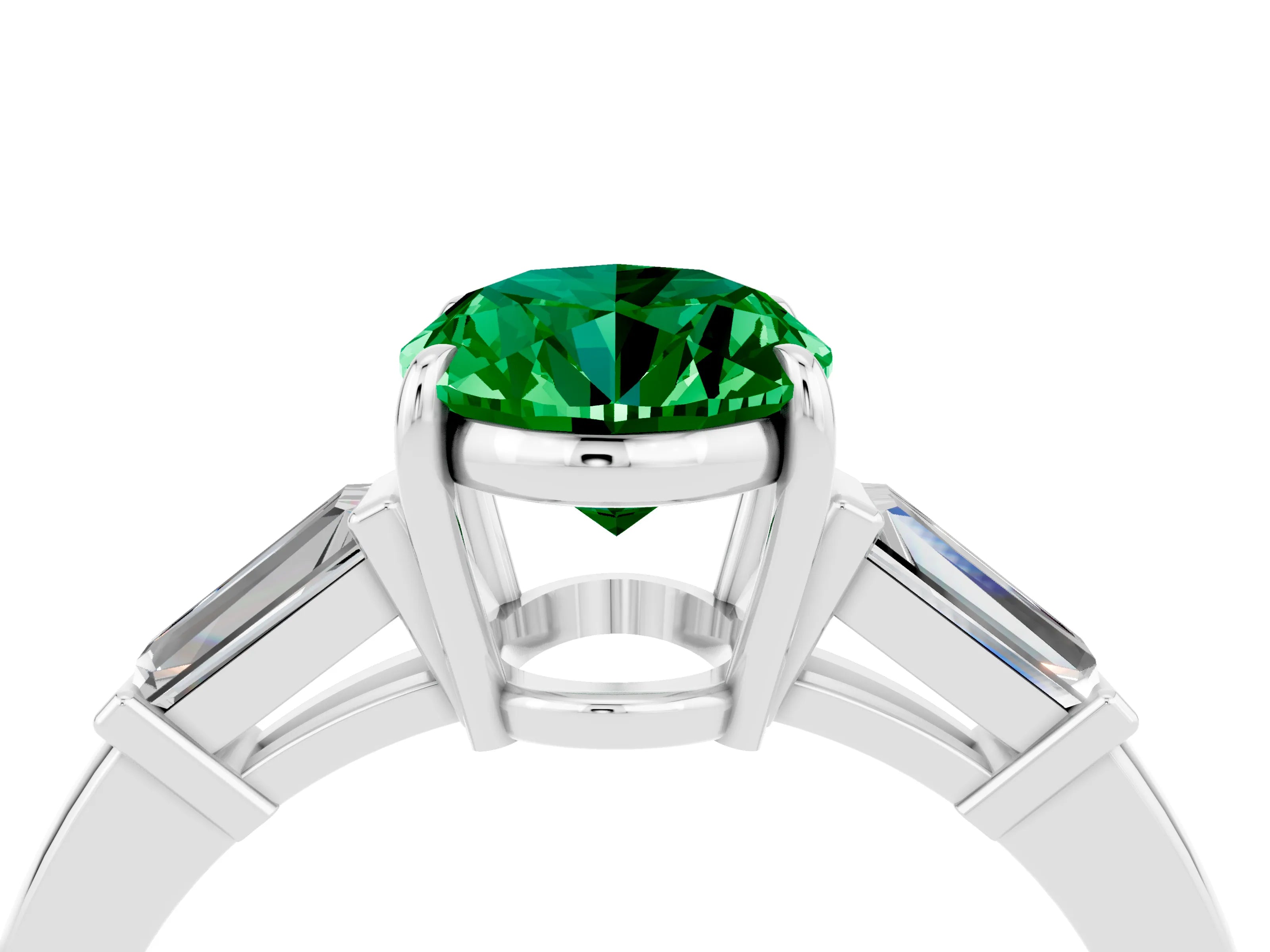 White gold Oval Cut Cut Diamond Ring with Tapered Baguette Side Stones in Four-Prong Setting_4