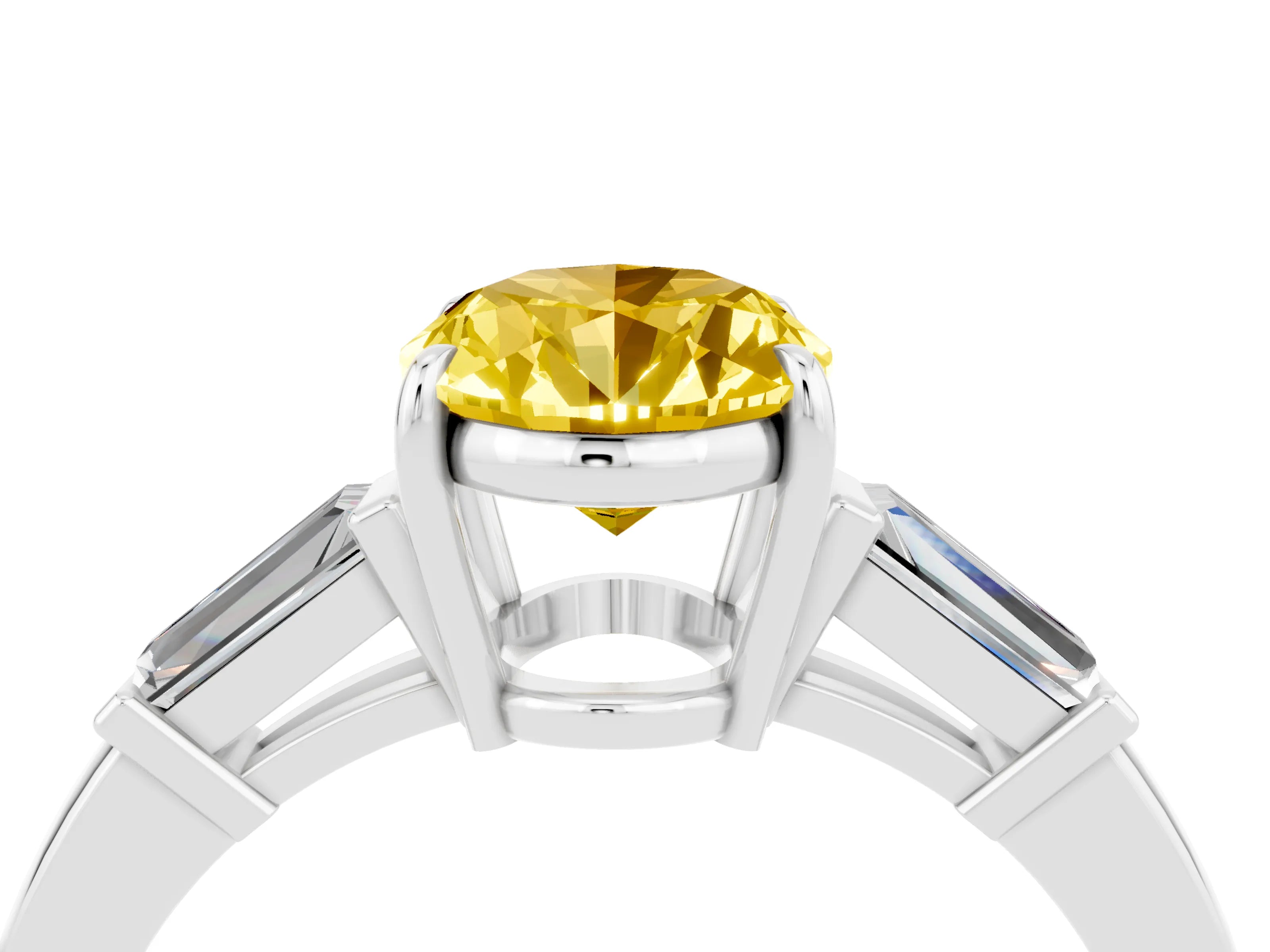 White gold Oval Cut Cut Diamond Ring with Tapered Baguette Side Stones in Four-Prong Setting_4