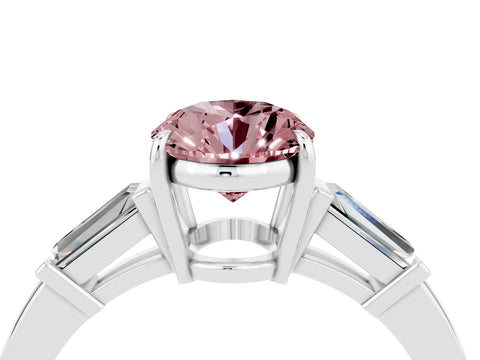 White gold Oval Cut Cut Diamond Ring with Tapered Baguette Side Stones in Four-Prong Setting_4