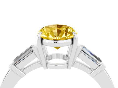 White gold Oval Cut Cut Diamond Ring with Tapered Baguette Side Stones in Four-Prong Setting_4
