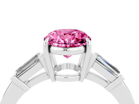 White gold Oval Cut Cut Diamond Ring with Tapered Baguette Side Stones in Four-Prong Setting_4