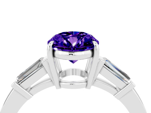 White gold Oval Cut Cut Diamond Ring with Tapered Baguette Side Stones in Four-Prong Setting_4