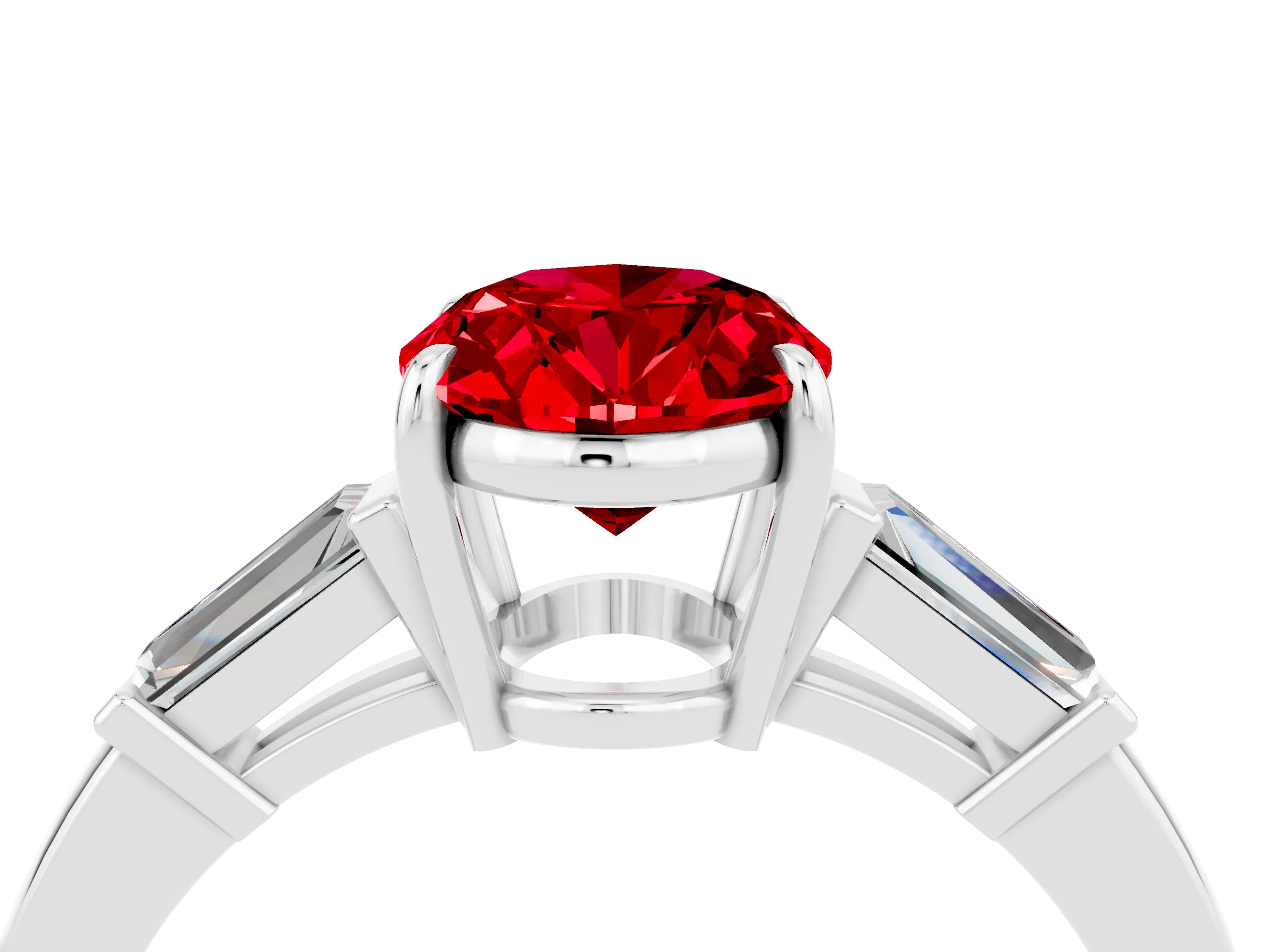 White gold Oval Cut Cut Diamond Ring with Tapered Baguette Side Stones in Four-Prong Setting_4