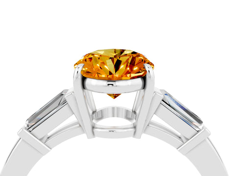 White gold Oval Cut Cut Diamond Ring with Tapered Baguette Side Stones in Four-Prong Setting_4