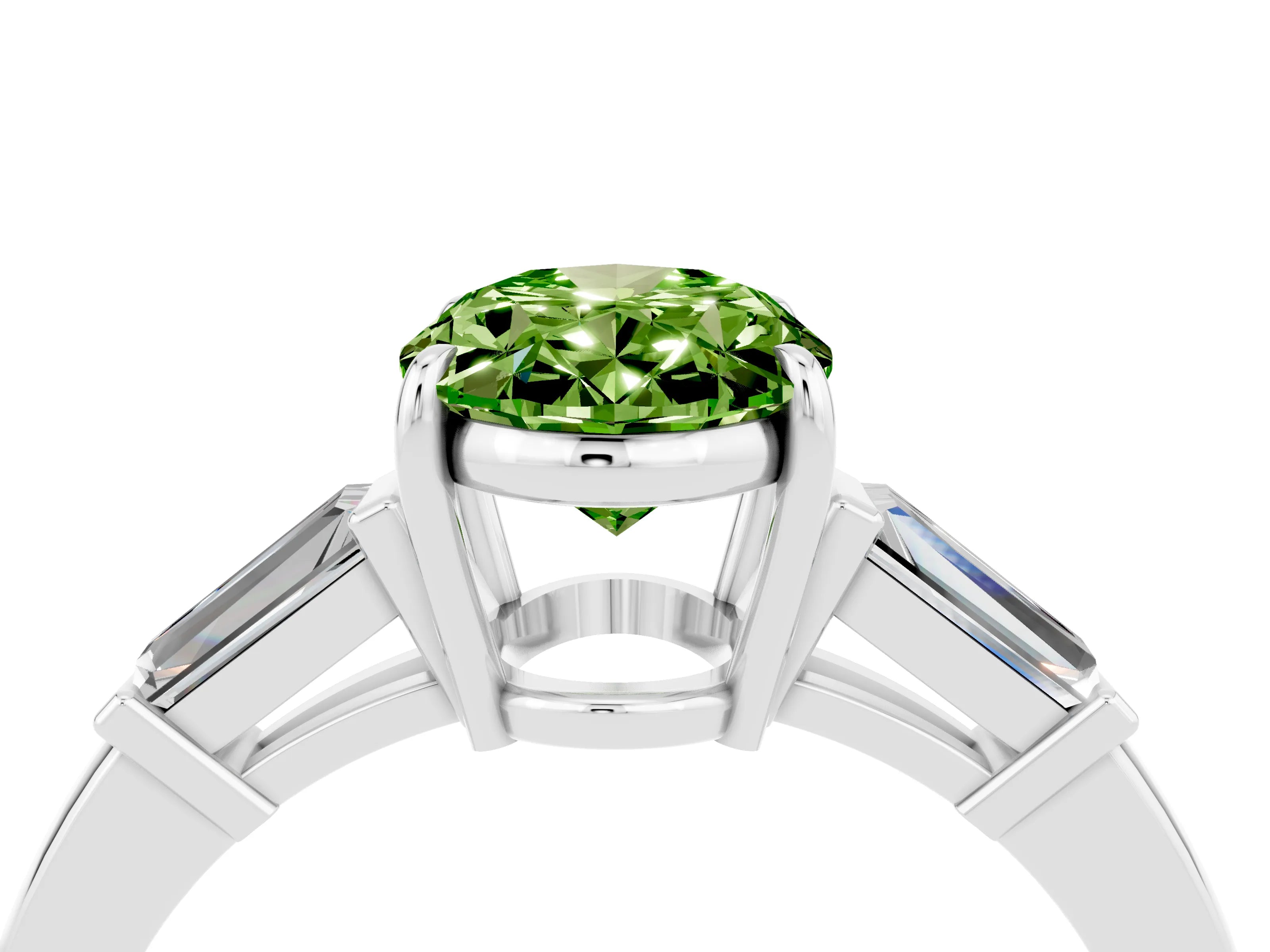 White gold Oval Cut Cut Diamond Ring with Tapered Baguette Side Stones in Four-Prong Setting_4