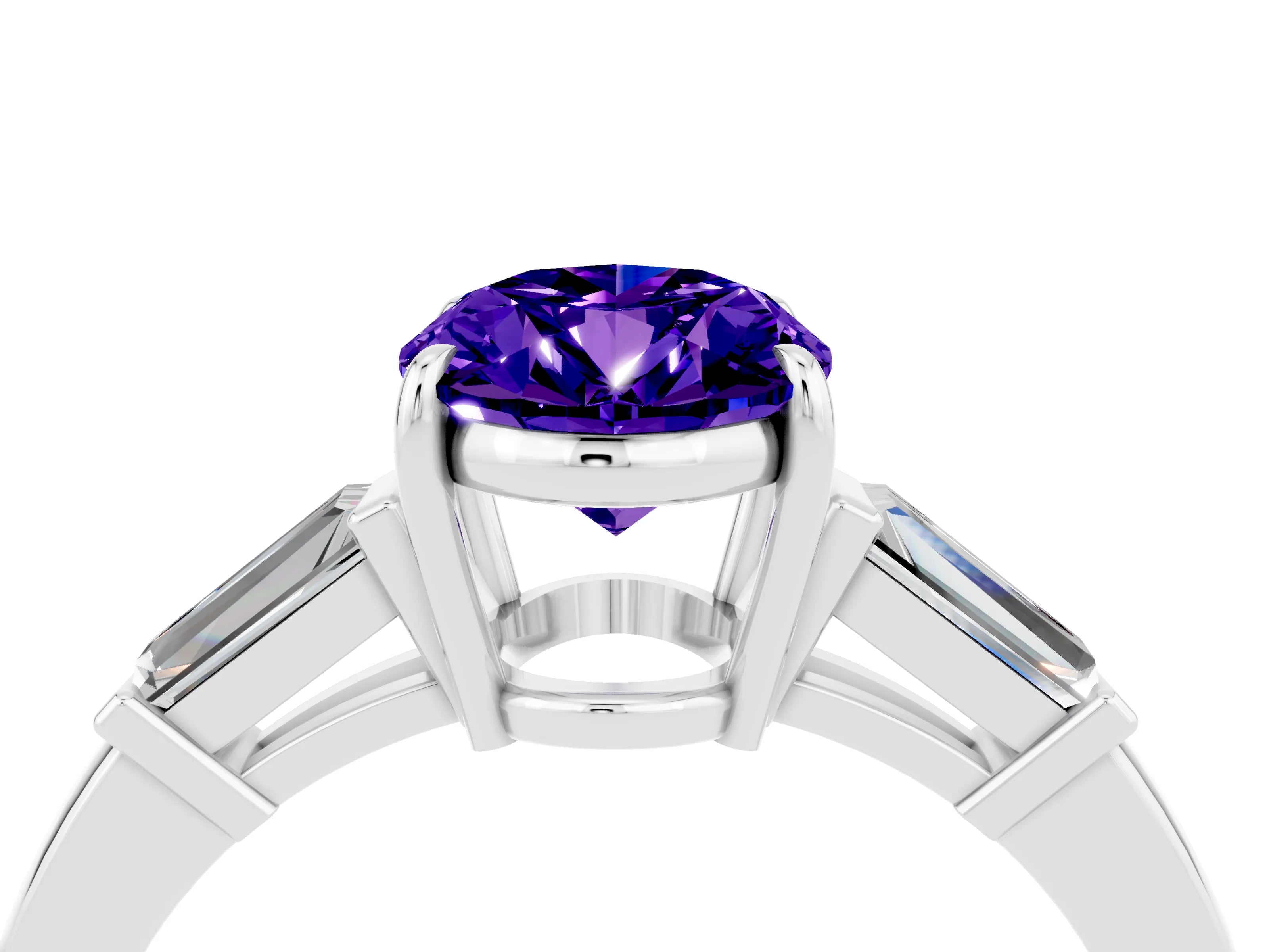 White gold Oval Cut Cut Diamond Ring with Tapered Baguette Side Stones in Four-Prong Setting_4