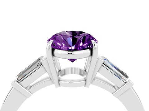 White gold Oval Cut Cut Diamond Ring with Tapered Baguette Side Stones in Four-Prong Setting_4