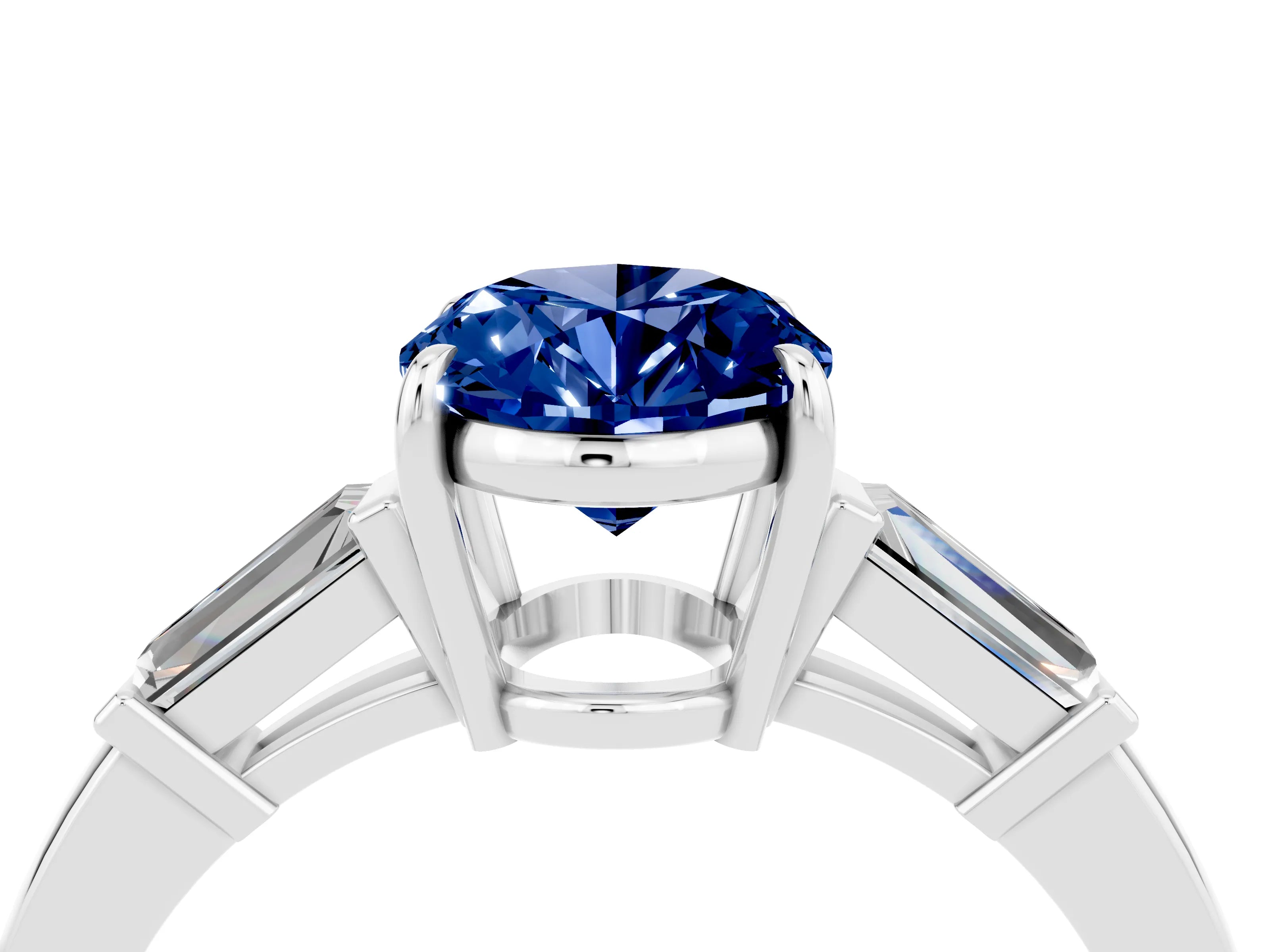 White gold Oval Cut Cut Diamond Ring with Tapered Baguette Side Stones in Four-Prong Setting_4