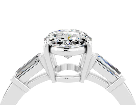 White gold Oval Cut Cut Diamond Ring with Tapered Baguette Side Stones in Four-Prong Setting_4
