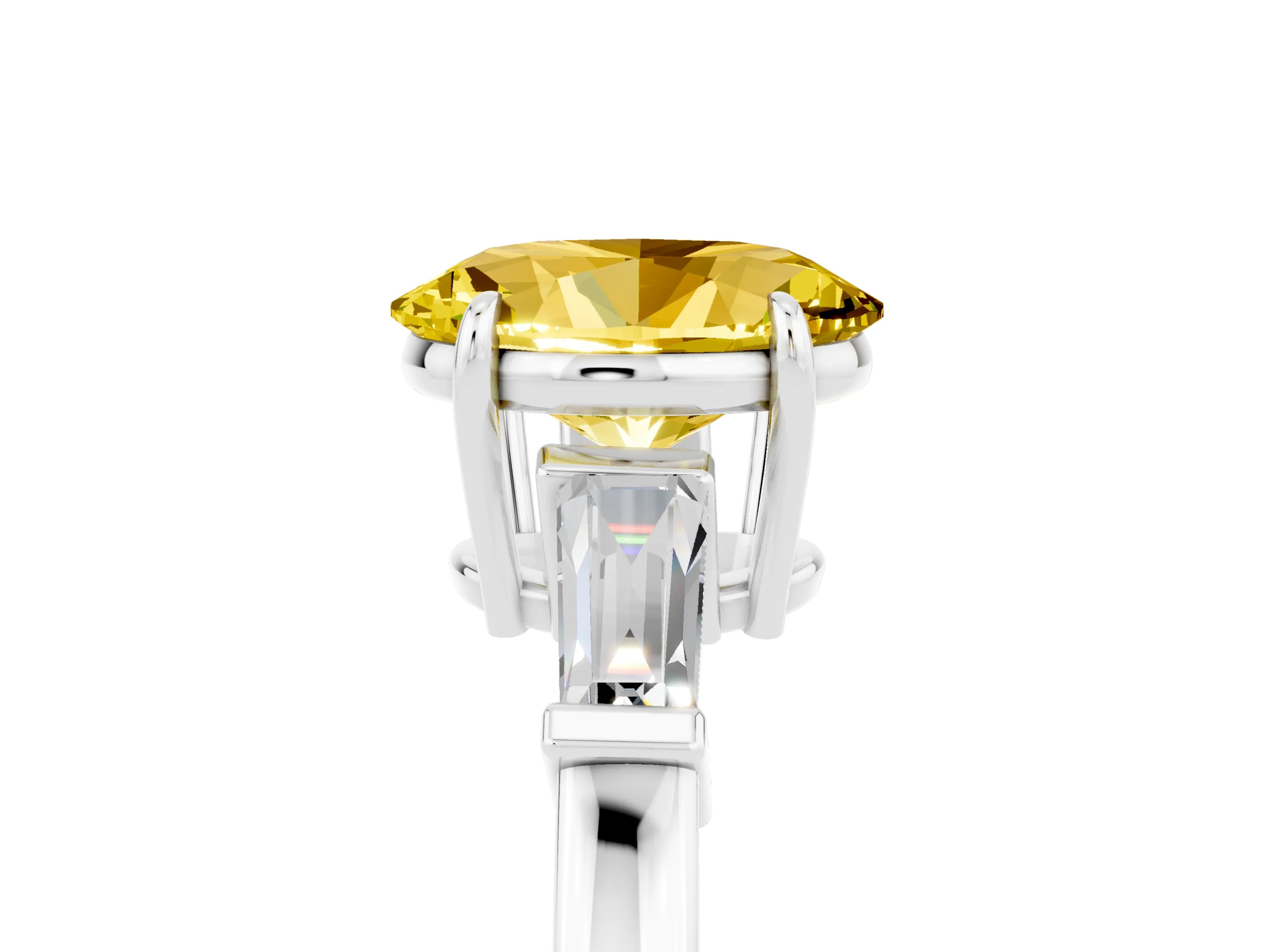 White gold Oval Cut Cut Diamond Ring with Tapered Baguette Side Stones in Four-Prong Setting_5