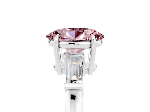 White gold Oval Cut Cut Diamond Ring with Tapered Baguette Side Stones in Four-Prong Setting_5