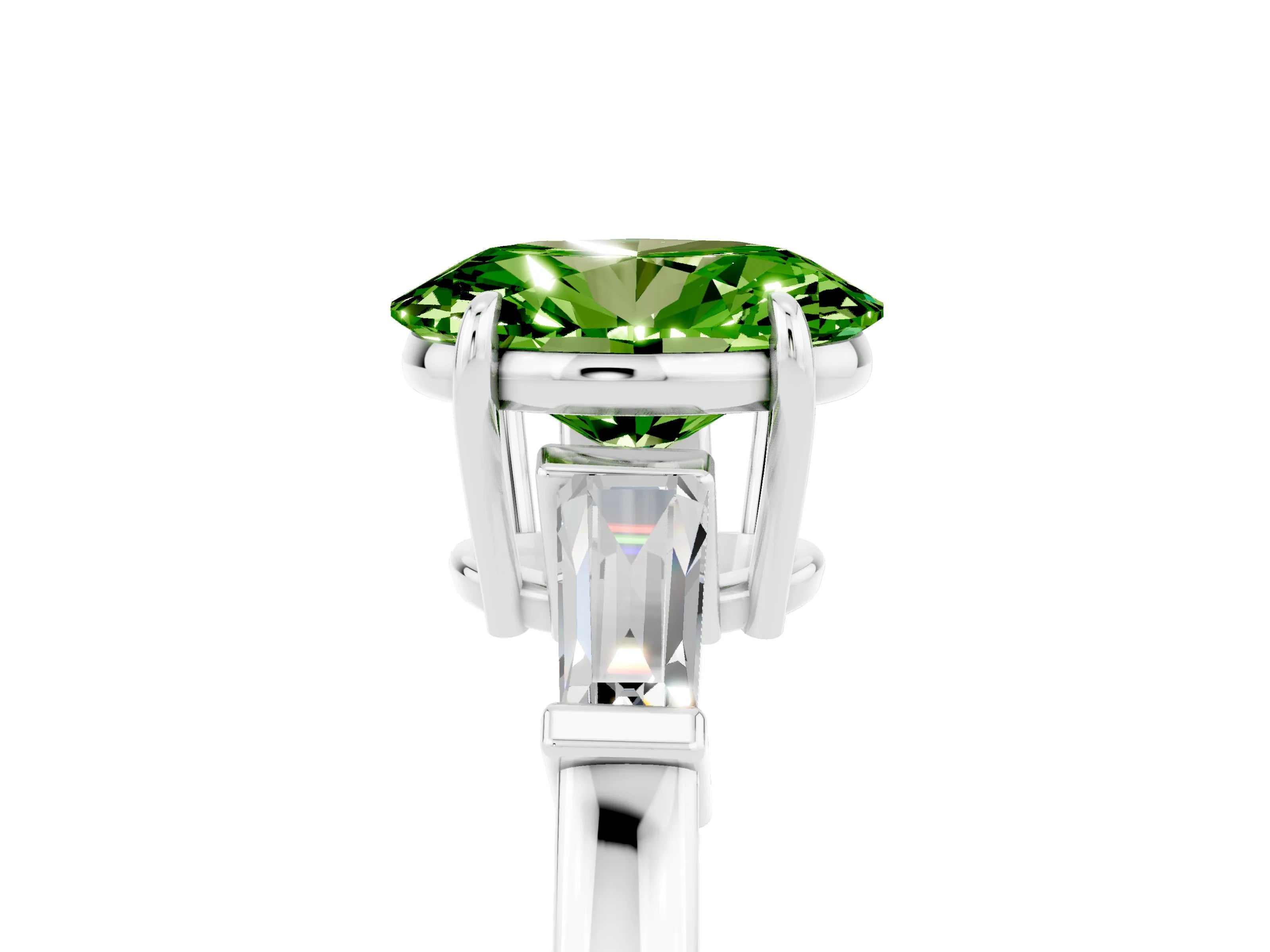 White gold Oval Cut Cut Diamond Ring with Tapered Baguette Side Stones in Four-Prong Setting_5