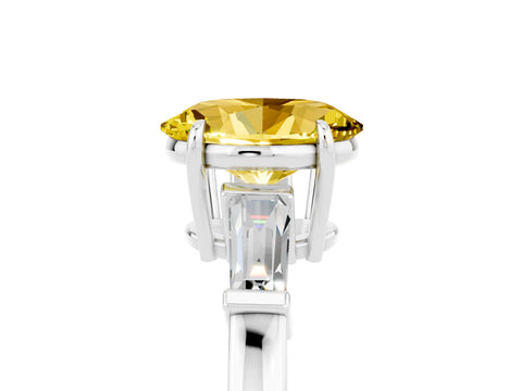 White gold Oval Cut Cut Diamond Ring with Tapered Baguette Side Stones in Four-Prong Setting_5