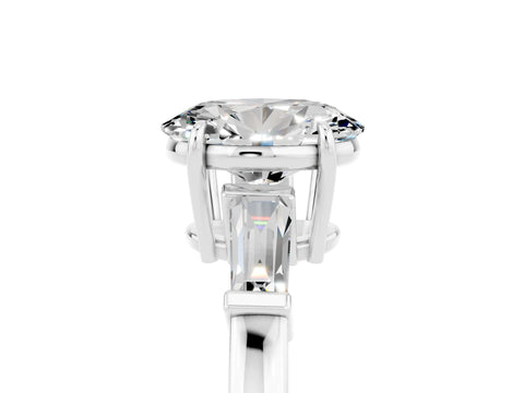 White gold Oval Cut Cut Diamond Ring with Tapered Baguette Side Stones in Four-Prong Setting_5
