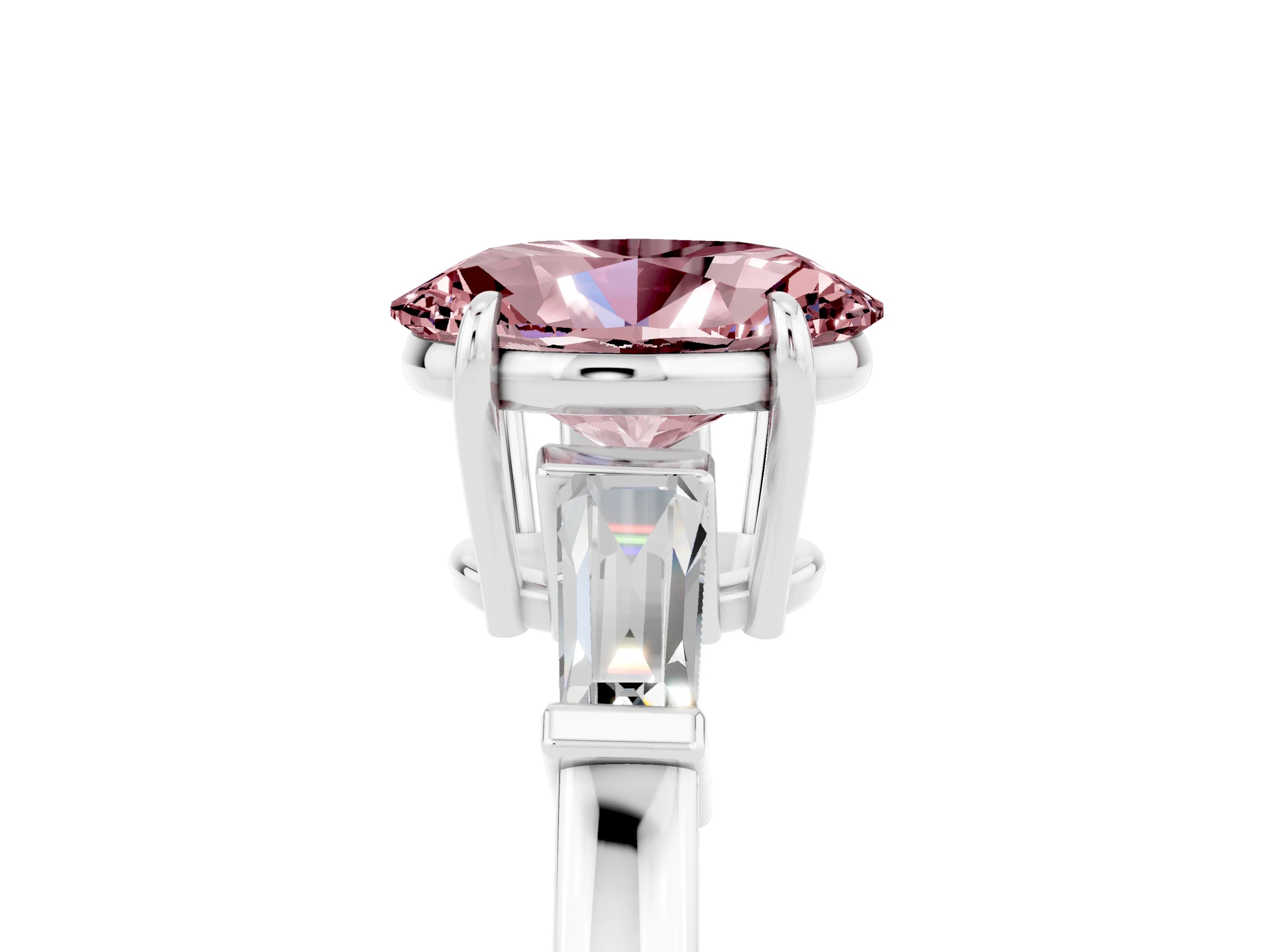 White gold Oval Cut Cut Diamond Ring with Tapered Baguette Side Stones in Four-Prong Setting_5