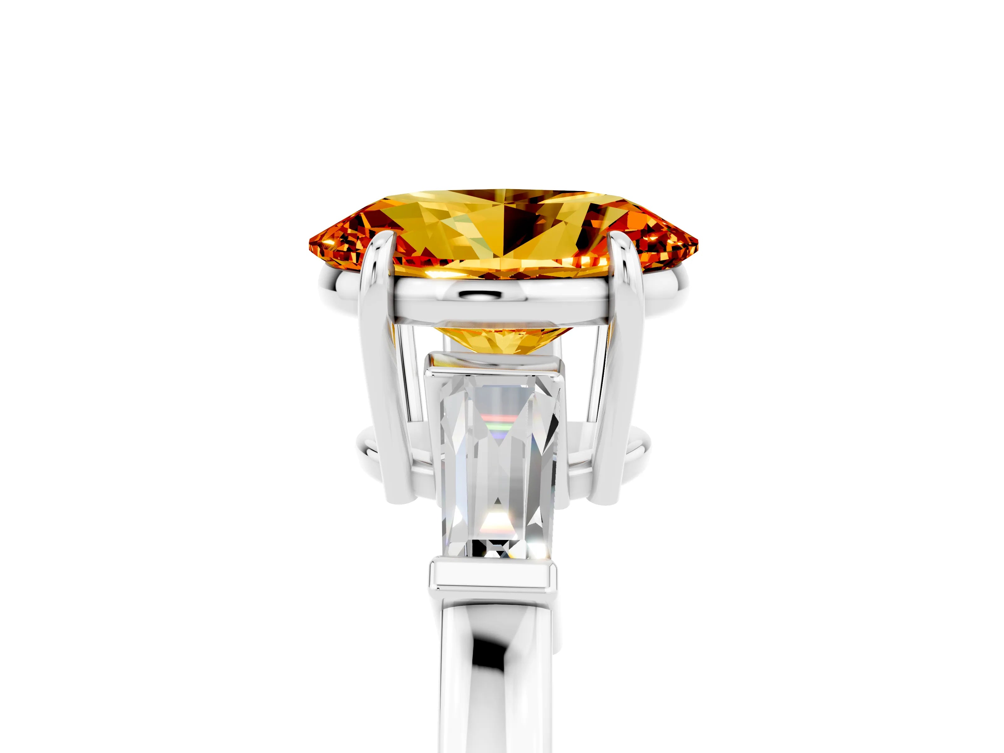 White gold Oval Cut Cut Diamond Ring with Tapered Baguette Side Stones in Four-Prong Setting_5