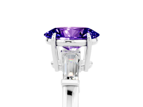 White gold Oval Cut Cut Diamond Ring with Tapered Baguette Side Stones in Four-Prong Setting_5